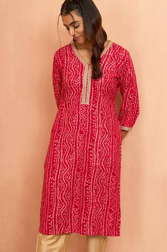Women's falsa bandhani foil print kurta - unique raksha bandhan digital print ethnic wear