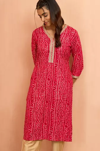 Women's falsa bandhani foil print kurta - unique raksha bandhan digital print ethnic wear