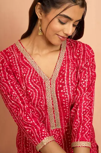 Wofalsa bandhani foil print kurta - unique raksha bandhan digital print ethnic wear