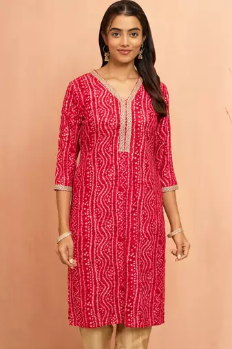 Wofalsa bandhani foil print kurta - unique raksha bandhan digital print ethnic wear