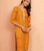 Womustard bandhani foil print kurta - bright raksha bandhan digital print ethnic dress