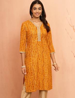 Womustard bandhani foil print kurta - bright raksha bandhan digital print ethnic dress 3