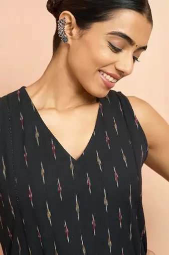 Woblack cotton ikkat sleeveless kurta - contemporary rakhi outfit traditional ethnic dress