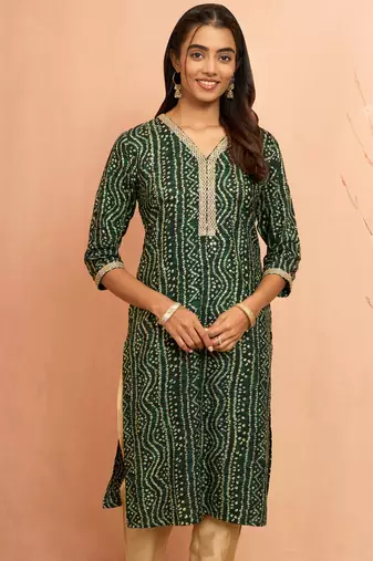 Wogreen bandhani foil print kurta - festive raksha bandhan digital print ethnic wear