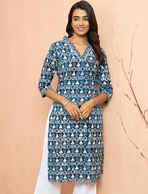 Woblue cotton batik kurta - traditional rakhi outfit with geometric print ethnic dress 1