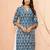 Women's blue cotton batik kurta - traditional rakhi outfit with geometric print ethnic dress