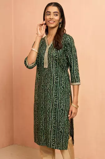 Wogreen bandhani foil print kurta - festive raksha bandhan digital print ethnic wear