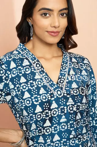 Woblue cotton batik kurta - traditional rakhi outfit with geometric print ethnic dress