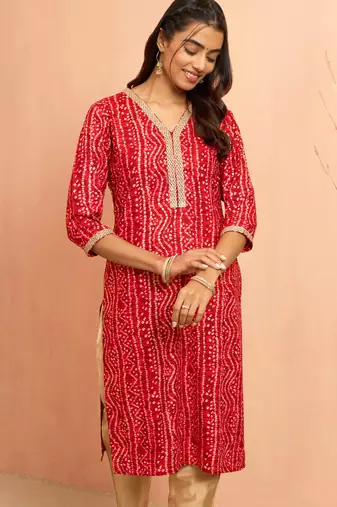 Wored bandhani foil print kurta - raksha bandhan digital print rayon ethnic dress