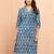 Women's blue cotton batik kurta - traditional rakhi outfit with geometric print ethnic dress