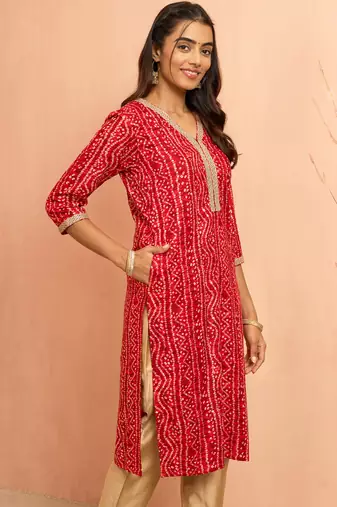 Wored bandhani foil print kurta - raksha bandhan digital print rayon ethnic dress