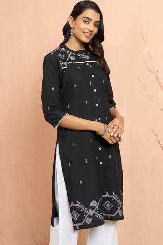 Women's black jamdani jacquard kurta - rakhi special traditional cotton ethnic dress