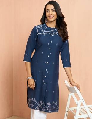 Wonavy blue jamdani jacquard kurta - traditional raksha bandhan cotton ethnic wear 1