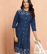 Wonavy blue jamdani jacquard kurta - traditional raksha bandhan cotton ethnic wear