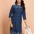Women's navy blue jamdani jacquard kurta - traditional raksha bandhan cotton ethnic wear