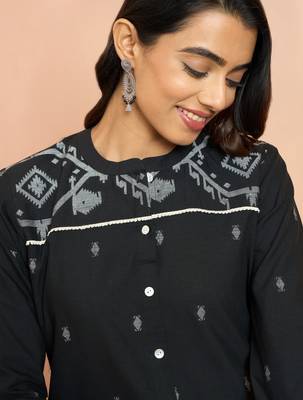 Woblack jamdani jacquard kurta - rakhi special traditional cotton ethnic dress 2