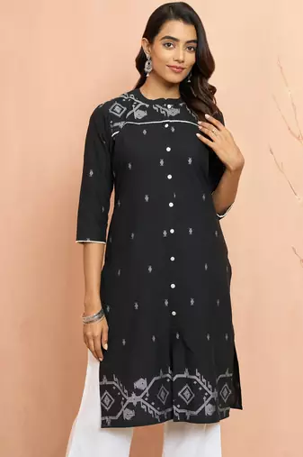 Woblack jamdani jacquard kurta - rakhi special traditional cotton ethnic dress