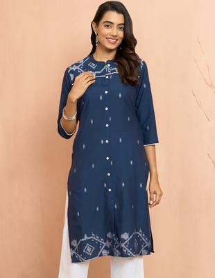 Wonavy blue jamdani jacquard kurta - traditional raksha bandhan cotton ethnic wear 3