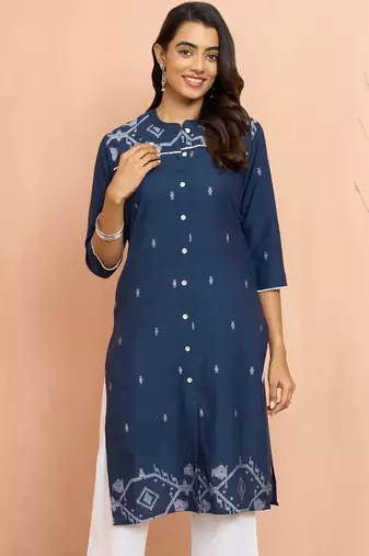 Wonavy blue jamdani jacquard kurta - traditional raksha bandhan cotton ethnic wear