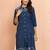 Women's navy blue jamdani jacquard kurta - traditional raksha bandhan cotton ethnic wear