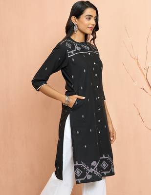 Woblack jamdani jacquard kurta - rakhi special traditional cotton ethnic dress 4