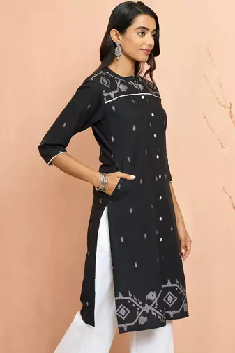 Woblack jamdani jacquard kurta - rakhi special traditional cotton ethnic dress