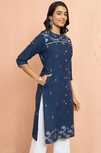 Wonavy blue jamdani jacquard kurta - traditional raksha bandhan cotton ethnic wear