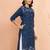 Women's navy blue jamdani jacquard kurta - traditional raksha bandhan cotton ethnic wear