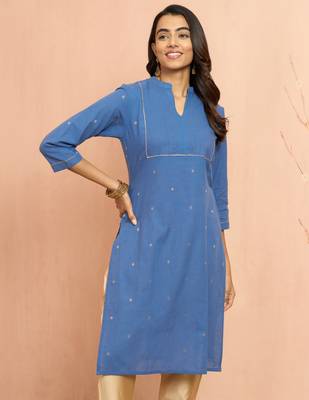 Woblue cotton lurex dobby kurta - glamorous rakhi metallic pattern ethnic dress 1