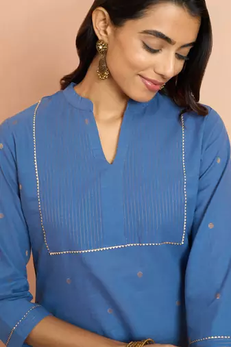 Woblue cotton lurex dobby kurta - glamorous rakhi metallic pattern ethnic dress