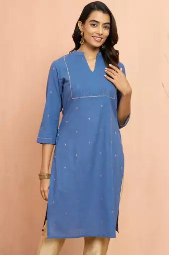 Woblue cotton lurex dobby kurta - glamorous rakhi metallic pattern ethnic dress