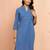Women's blue cotton lurex dobby kurta - glamorous rakhi metallic pattern ethnic dress