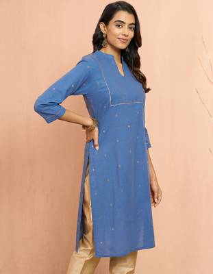 Woblue cotton lurex dobby kurta - glamorous rakhi metallic pattern ethnic dress 4