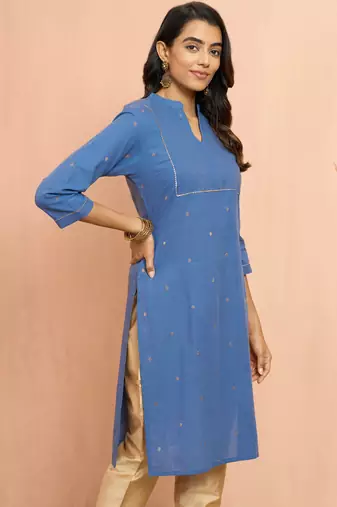 Woblue cotton lurex dobby kurta - glamorous rakhi metallic pattern ethnic dress