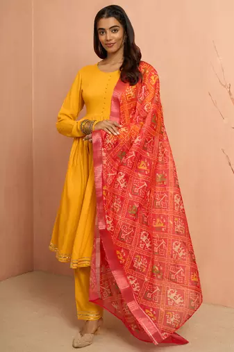 Women's mustard rayon anarkali kurta set - traditional raksha bandhan festive ethnic dress