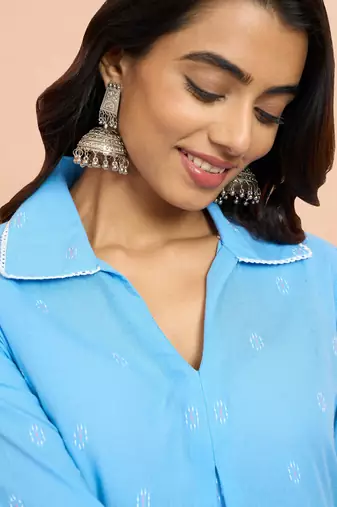 Woaqua cotton dobby kurta - fresh rakhi geometric pattern ethnic dress
