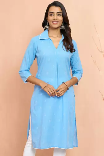 Woaqua cotton dobby kurta - fresh rakhi geometric pattern ethnic dress