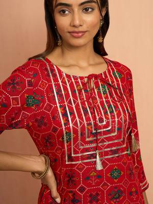Wored patola print foil kurta - festive raksha bandhan traditional digital print ethnic wear 2