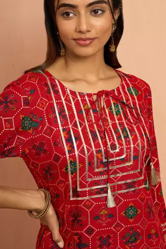 Wored patola print foil kurta - festive raksha bandhan traditional digital print ethnic wear