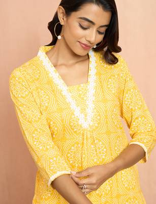 Woyellow bandhani print kurta - bright rakhi traditional cambric cotton ethnic top 2