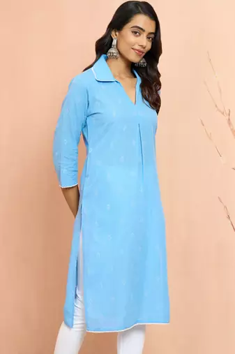 Woaqua cotton dobby kurta - fresh rakhi geometric pattern ethnic dress