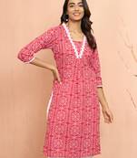 Women's red bandhani print kurta - traditional raksha bandhan cambric cotton ethnic dress