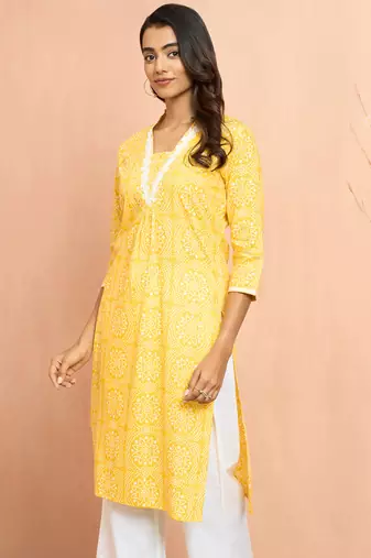 Woyellow bandhani print kurta - bright rakhi traditional cambric cotton ethnic top