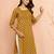 Women's mustard floral pleated kurta - traditional rakhi dress with pleated yoke design