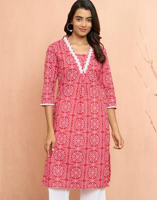 Women's red bandhani print kurta - traditional raksha bandhan cambric cotton ethnic dress 3