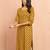 Women's mustard floral pleated kurta - traditional rakhi dress with pleated yoke design