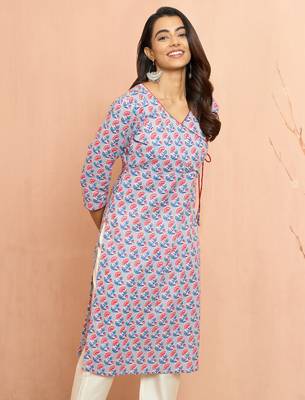Wogrey floral angrakha kurta - traditional rakhi dress with sequin yoke work 1