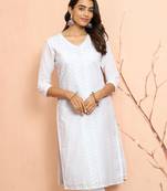 Wowhite cotton chikankari kurta - traditional raksha bandhan outfit with paisley embroidery