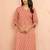 Women's pink floral angrakha kurta - designer rakhi outfit with sequin yoke ethnic wear
