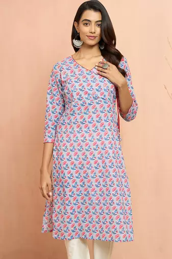 Wogrey floral angrakha kurta - traditional rakhi dress with sequin yoke work